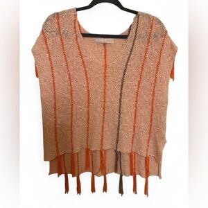 Karlie V-Neck Sweater in Light Orange and Dark Orange with Fringes